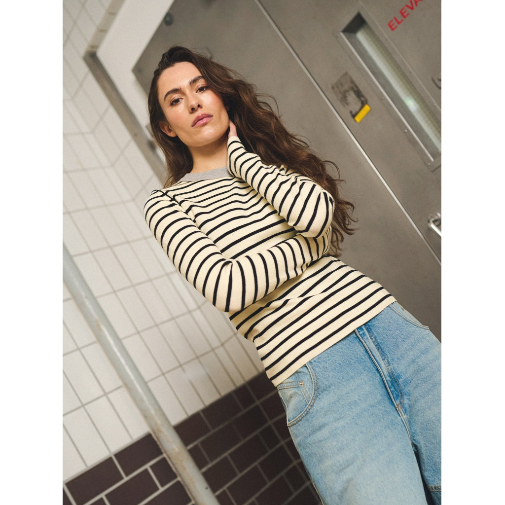 Gossia FabiolaGO Jumper Strik - Off-white/Black Stripes