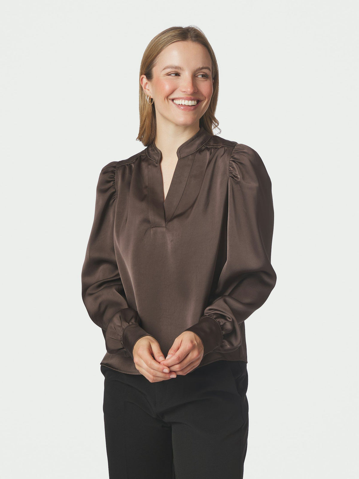 Neo Noir Rosslyn Heavy Sateen Bluse - Dark Brown