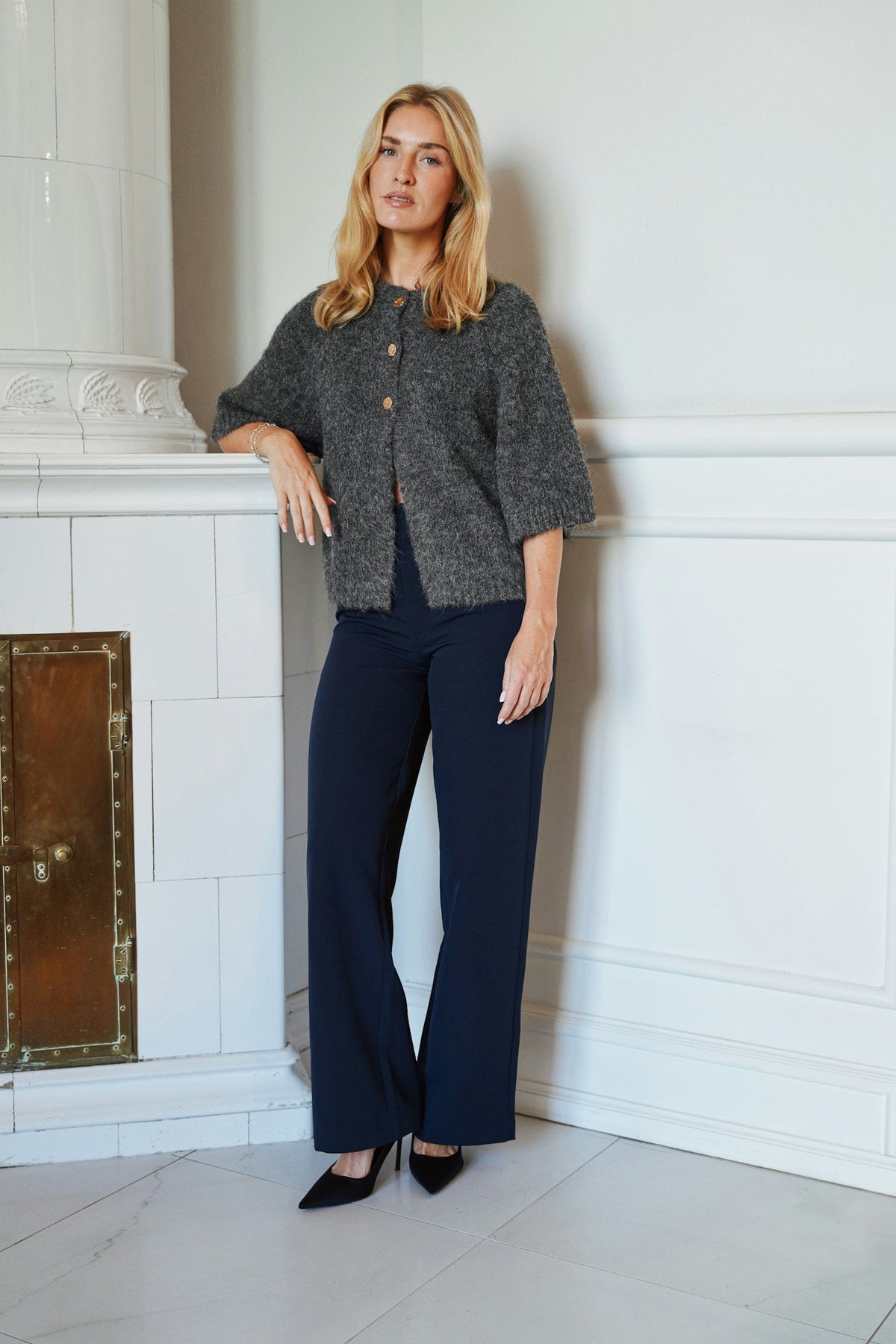 Neo Noir Benuta Fluffy Strik Cardigan - Antracit Melange