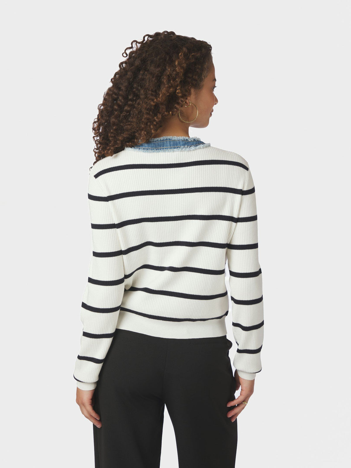 Neo Noir Zelma Stripe Denim Cardigan - Off White