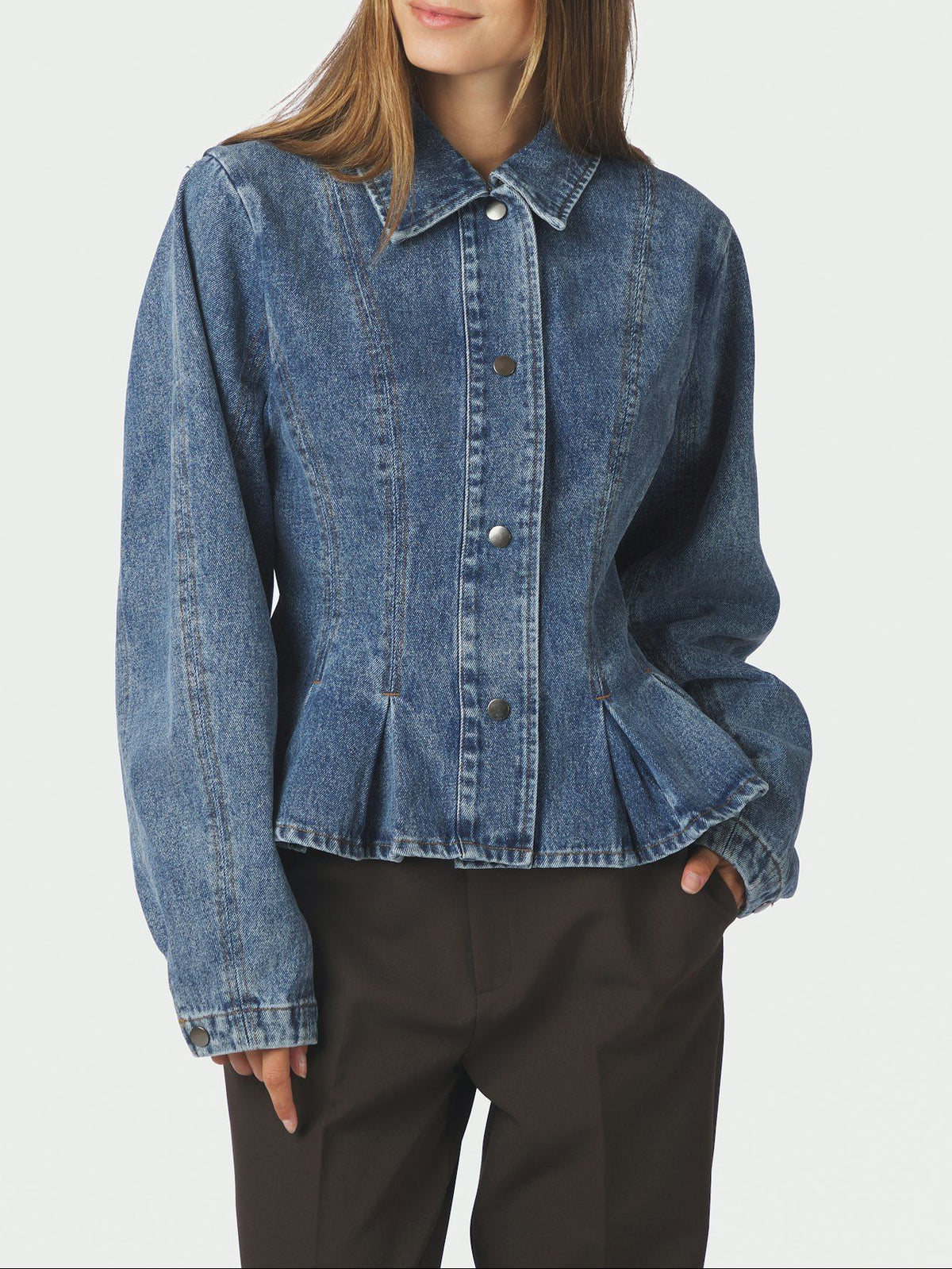 Neo Noir Rivora Denim Peplum Jakke - Blue