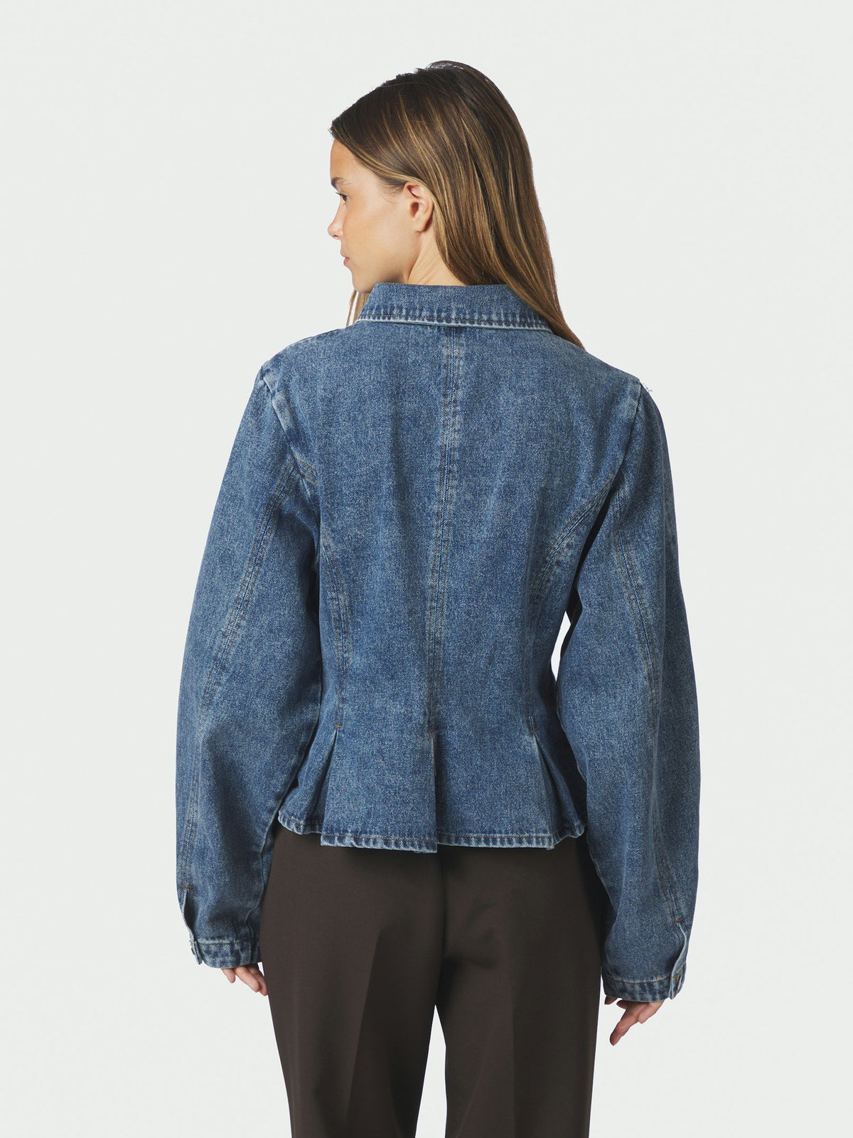 Neo Noir Rivora Denim Peplum Jakke - Blue