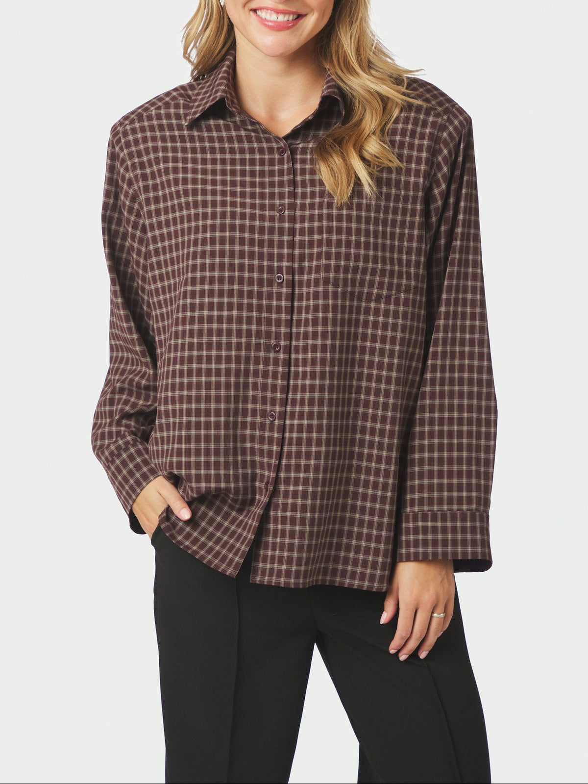 Neo Noir Anella Check skjorte - Chocolate Plum