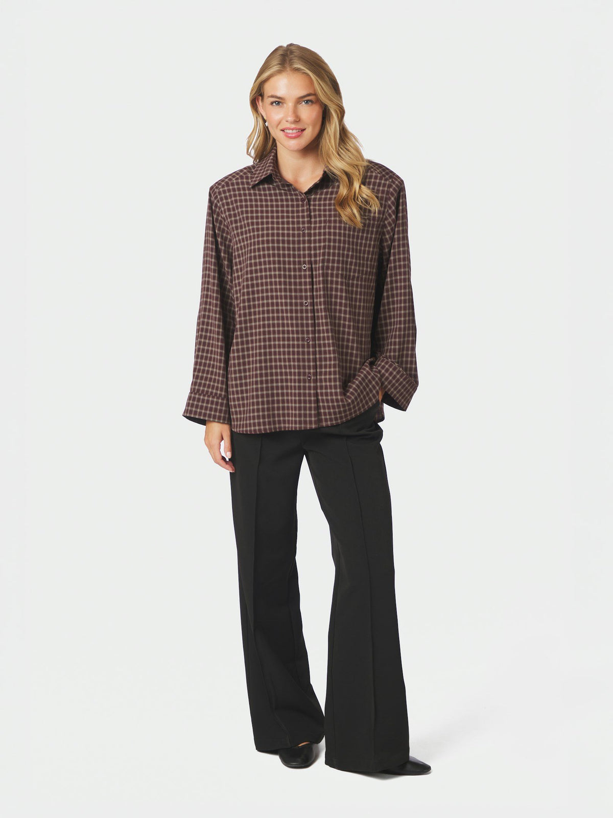 Neo Noir Anella Check skjorte - Chocolate Plum