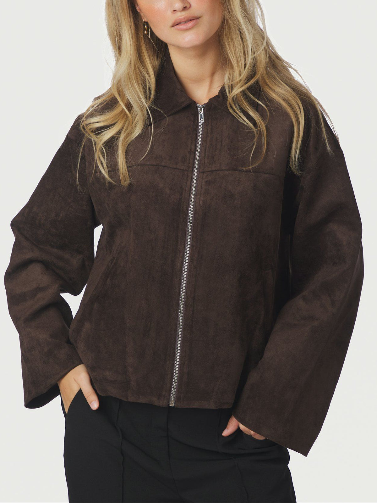 Neo Noir Titan Faux Suede Leather Jakke - Dark Brown
