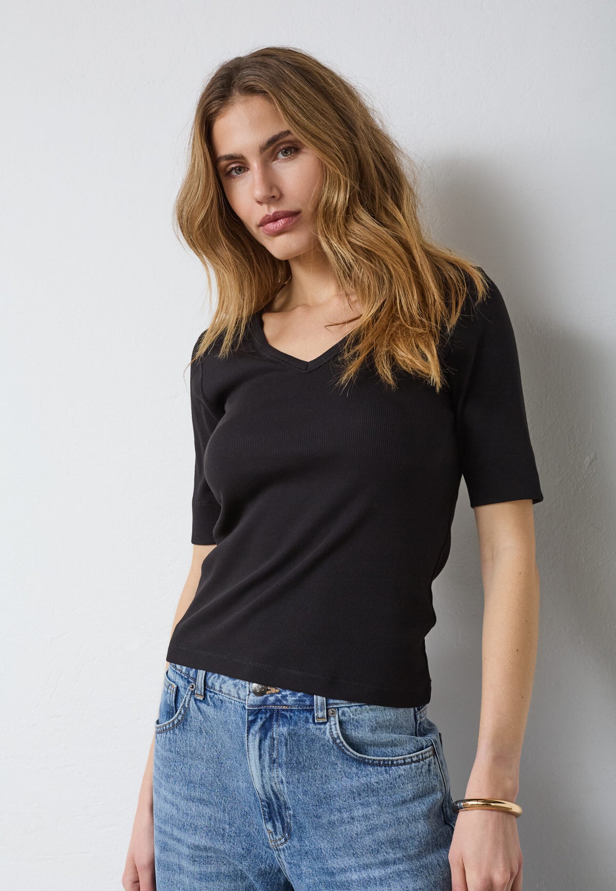 Co'couture GrannyCC Rib SS V-Tee - Black