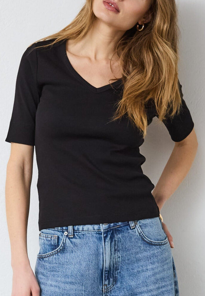 Co'couture GrannyCC Rib SS V-Tee - Black