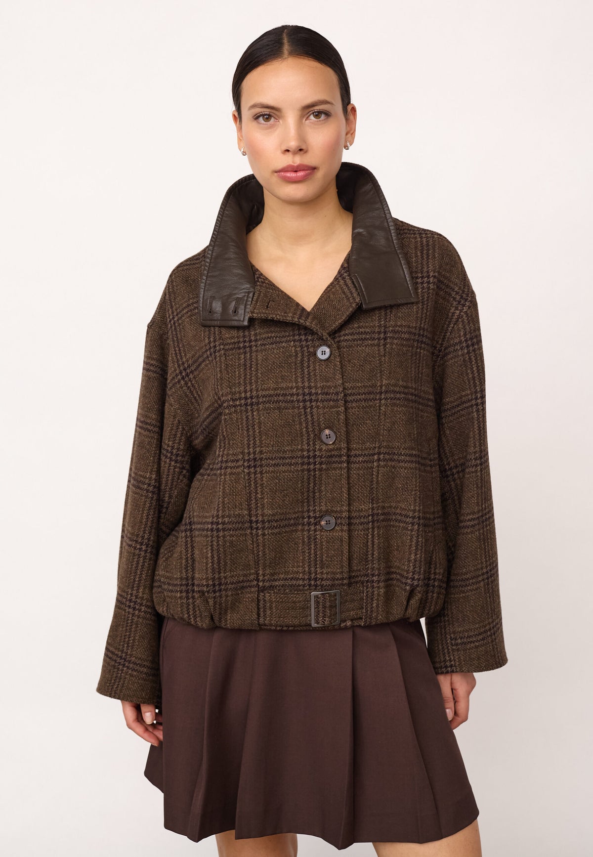 Co'couture OlvaCC Check Balloon Jakke - Dark Brown