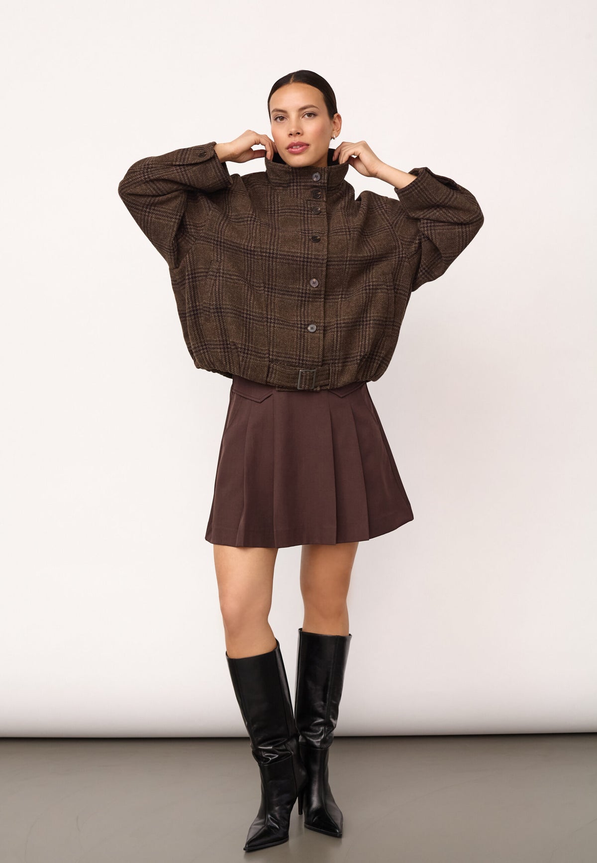 Co'couture OlvaCC Check Balloon Jakke - Dark Brown