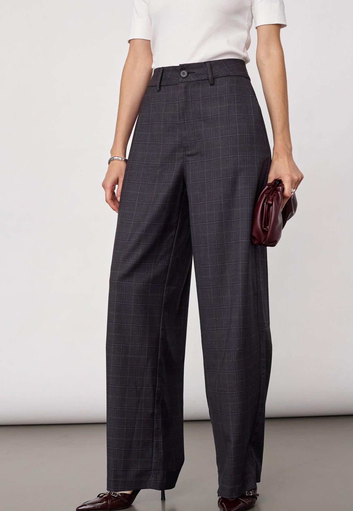 Co'couture EloraCC Check Barrel Bukser - Dark Grey