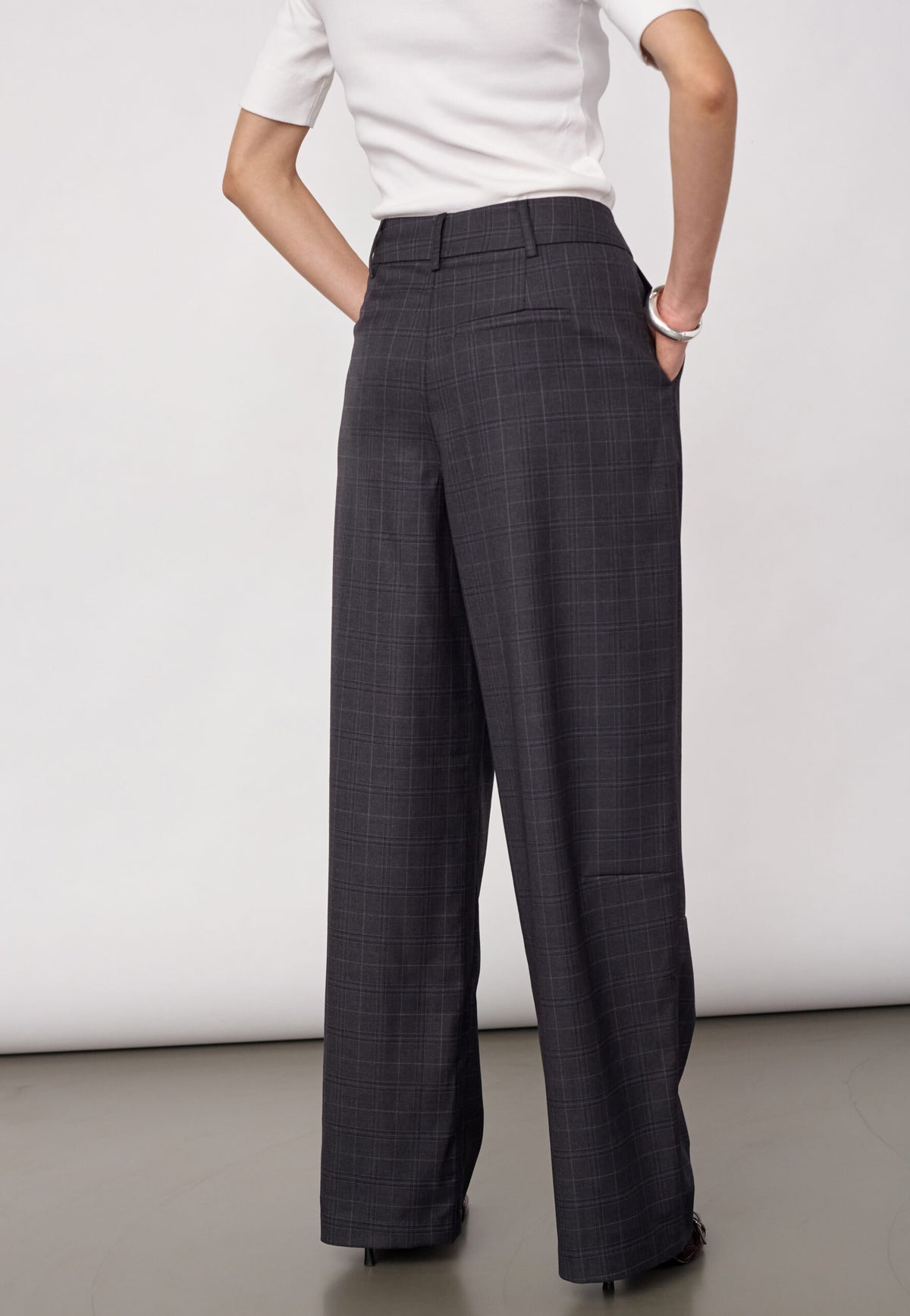 Co'couture EloraCC Check Barrel Bukser - Dark Grey