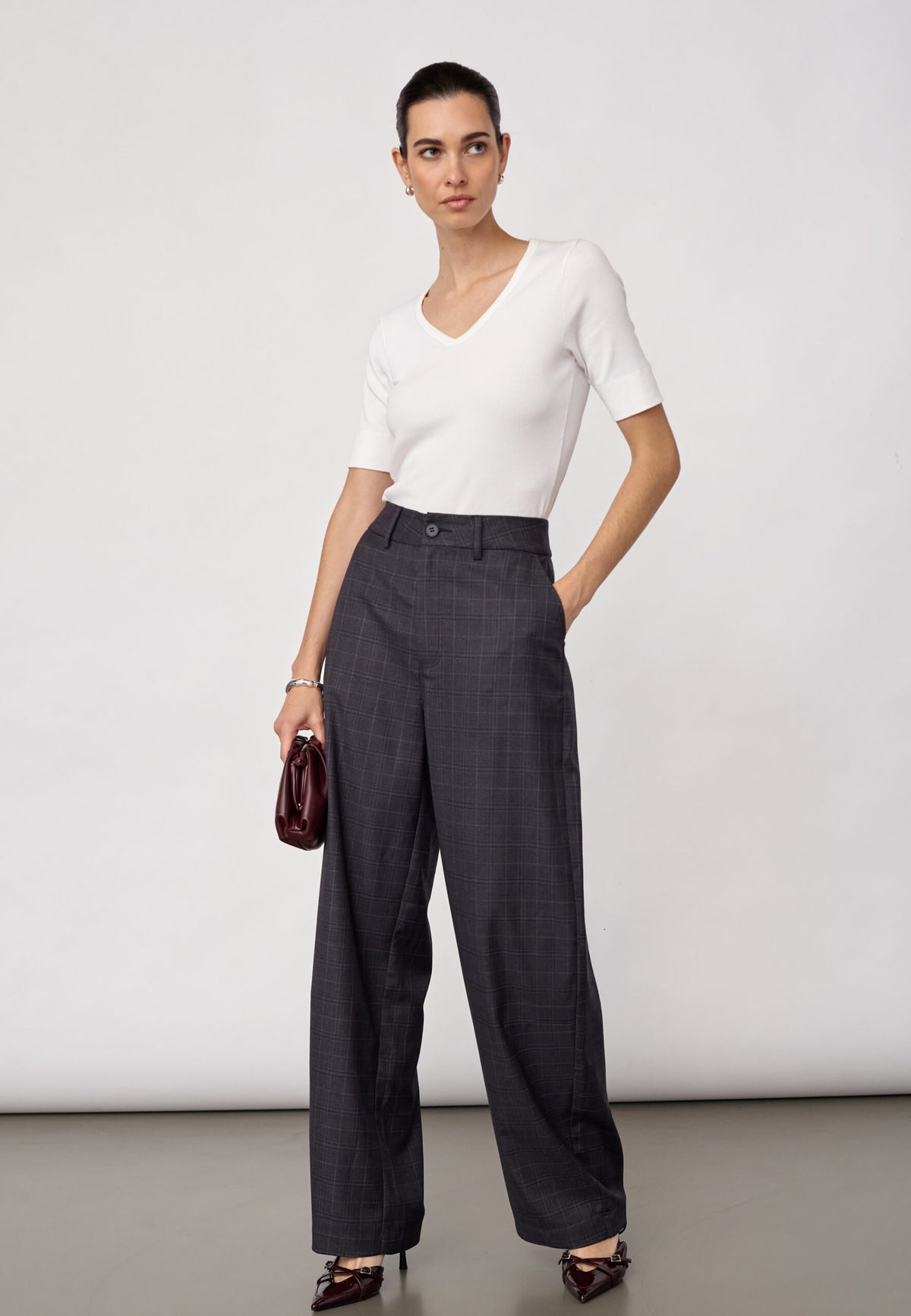 Co'couture EloraCC Check Barrel Bukser - Dark Grey