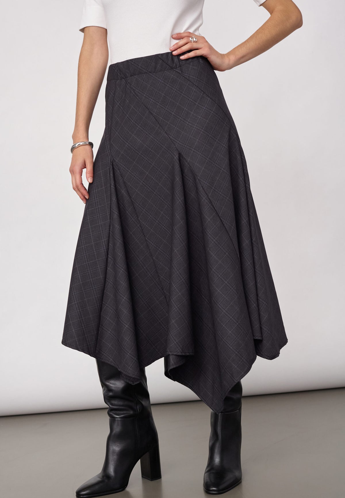 Co'coiuture EloraCC Check Asym Nederdel - Dark Grey