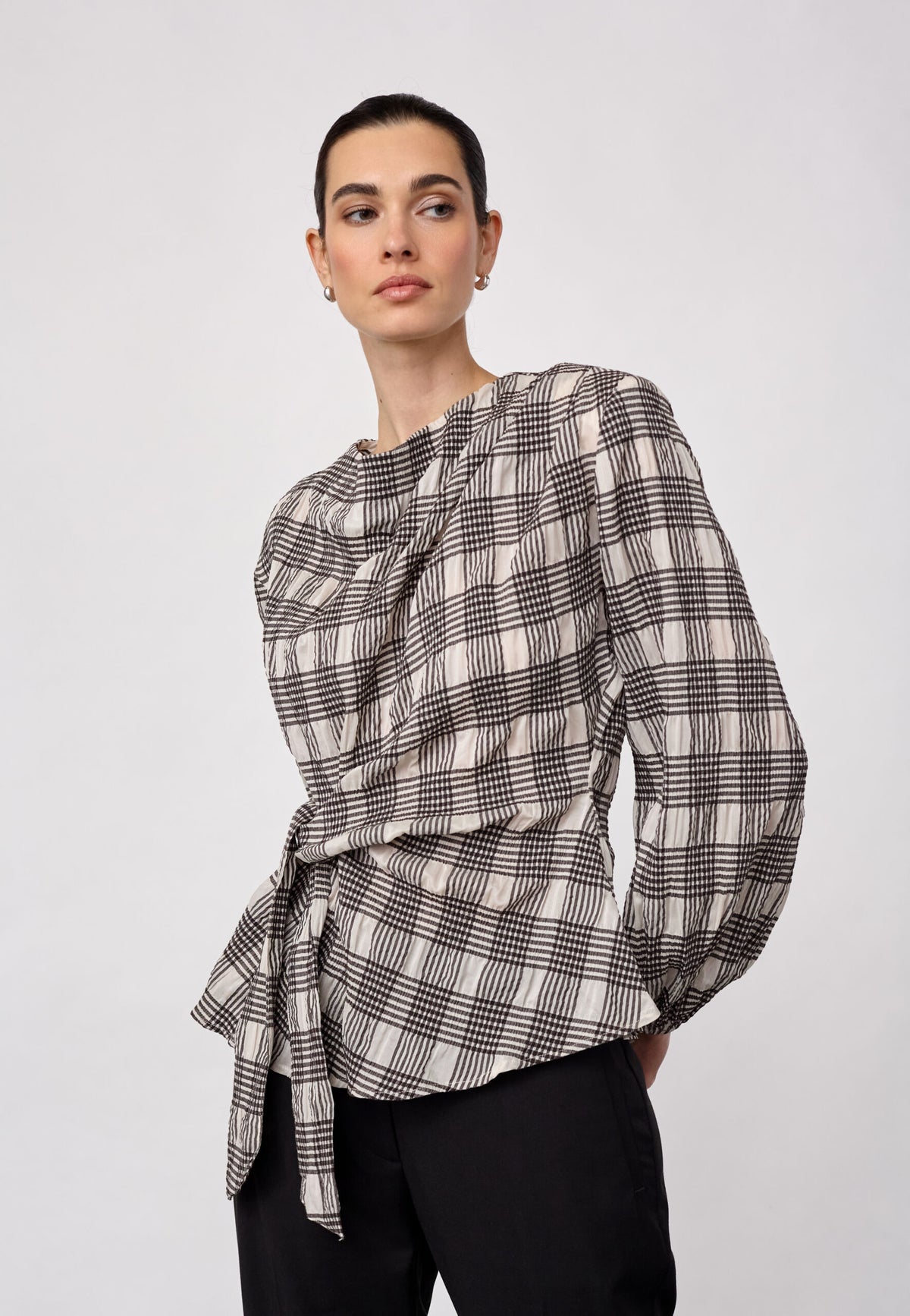 Co'couture ChandlerCC Check Tie Bluse - Bone