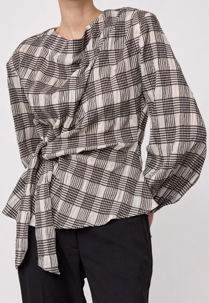 Co'couture ChandlerCC Check Tie Bluse - Bone