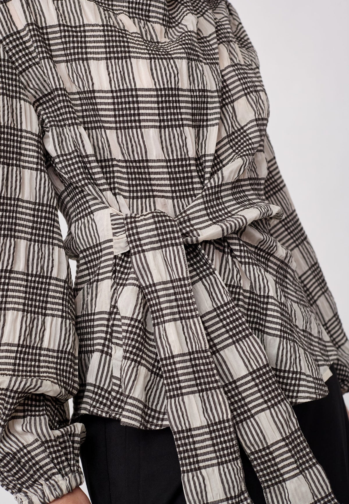 Co'couture ChandlerCC Check Tie Bluse - Bone