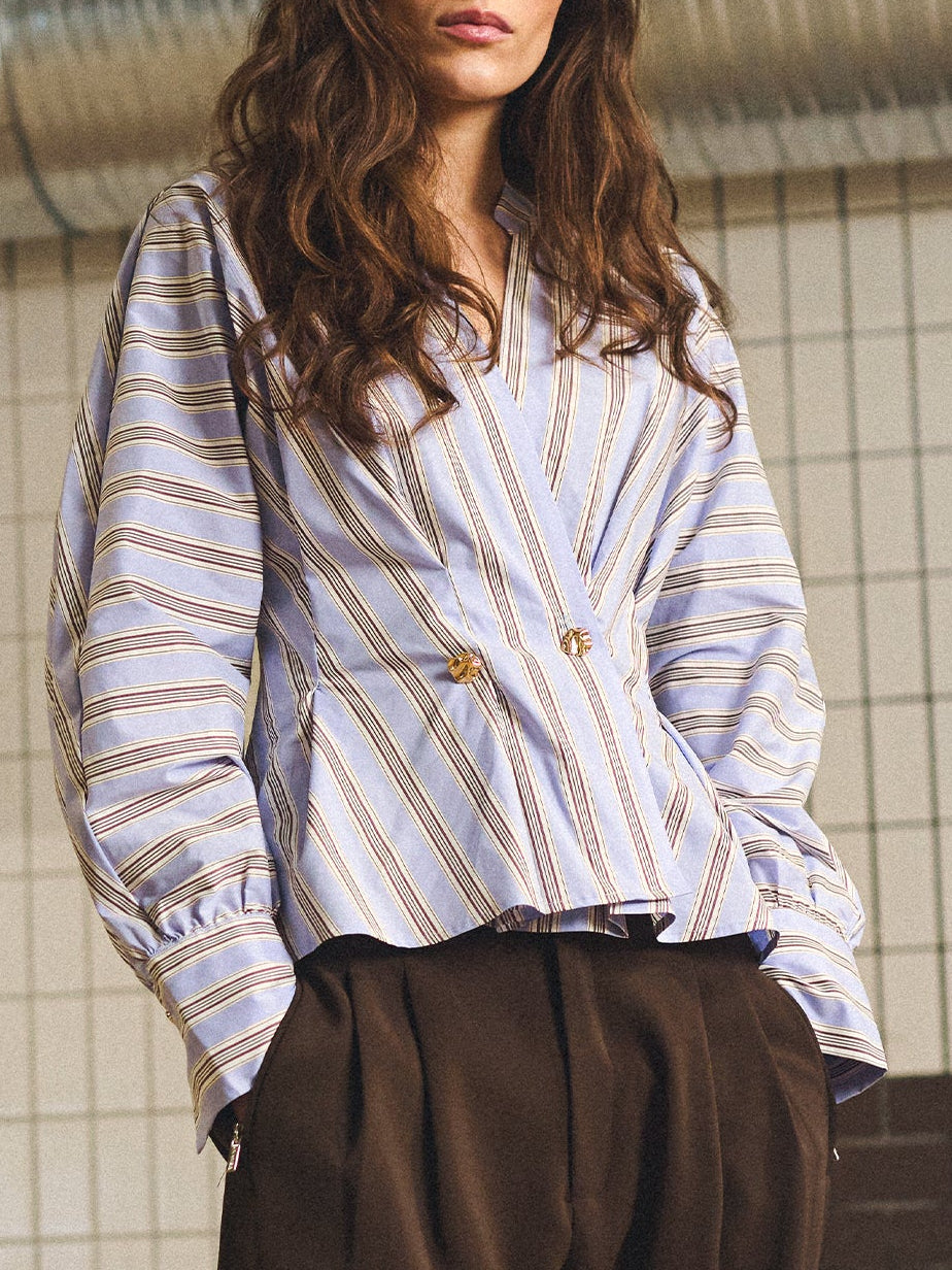 Gossia MieGO Bluse - Blue/ Brown Stripes
