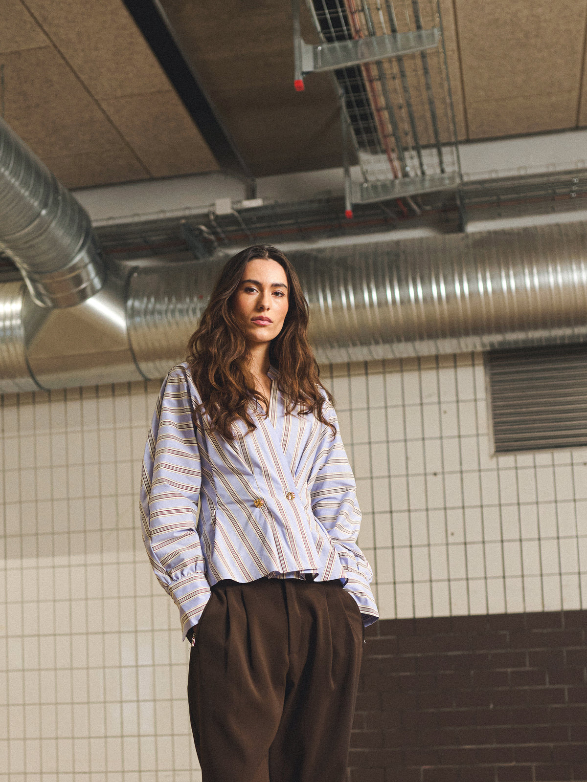 Gossia MieGO Bluse - Blue/ Brown Stripes