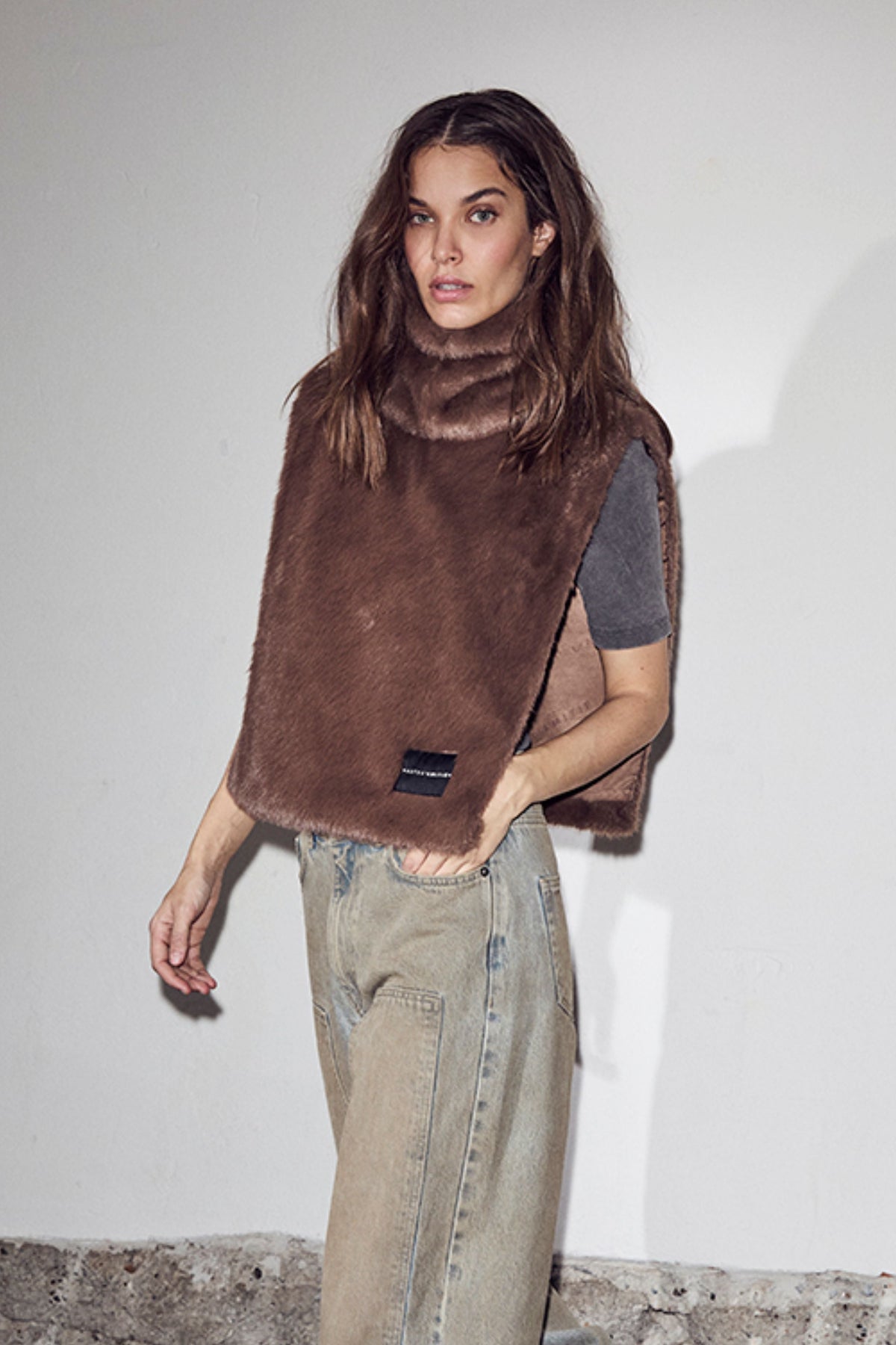 Haute L'amitie Fur Neck Warmer Vest - Mud Brown
