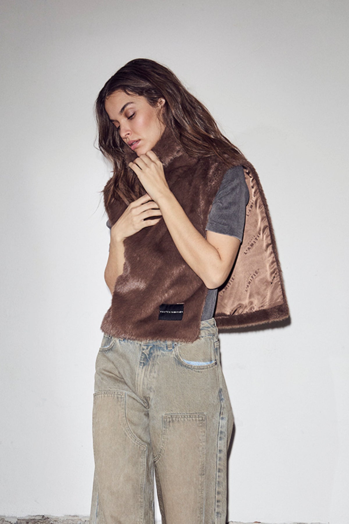 Haute L'amitie Fur Neck Warmer Vest - Mud Brown