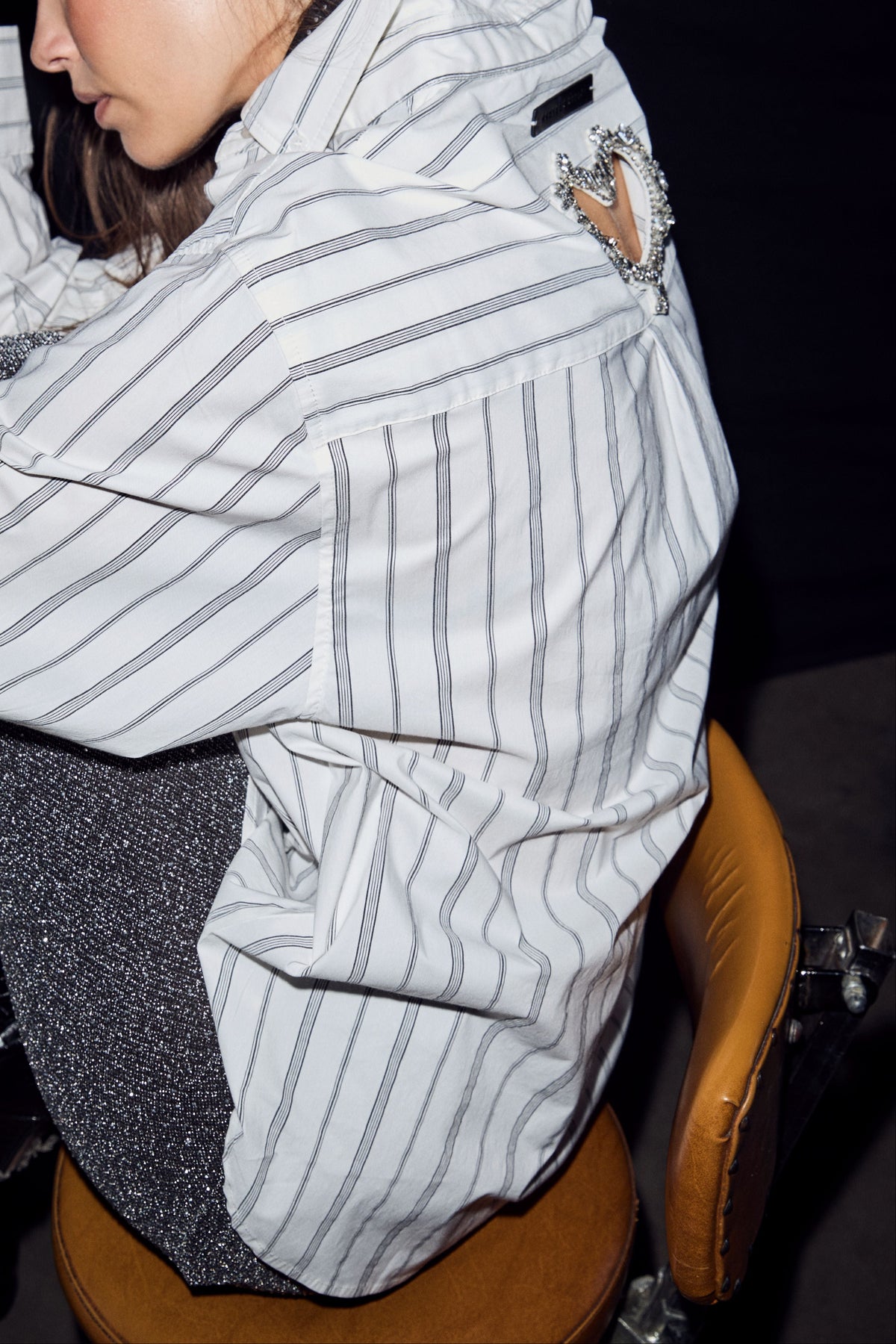 Haute L'amitie Crystal Heart Stripe Skjorte - White
