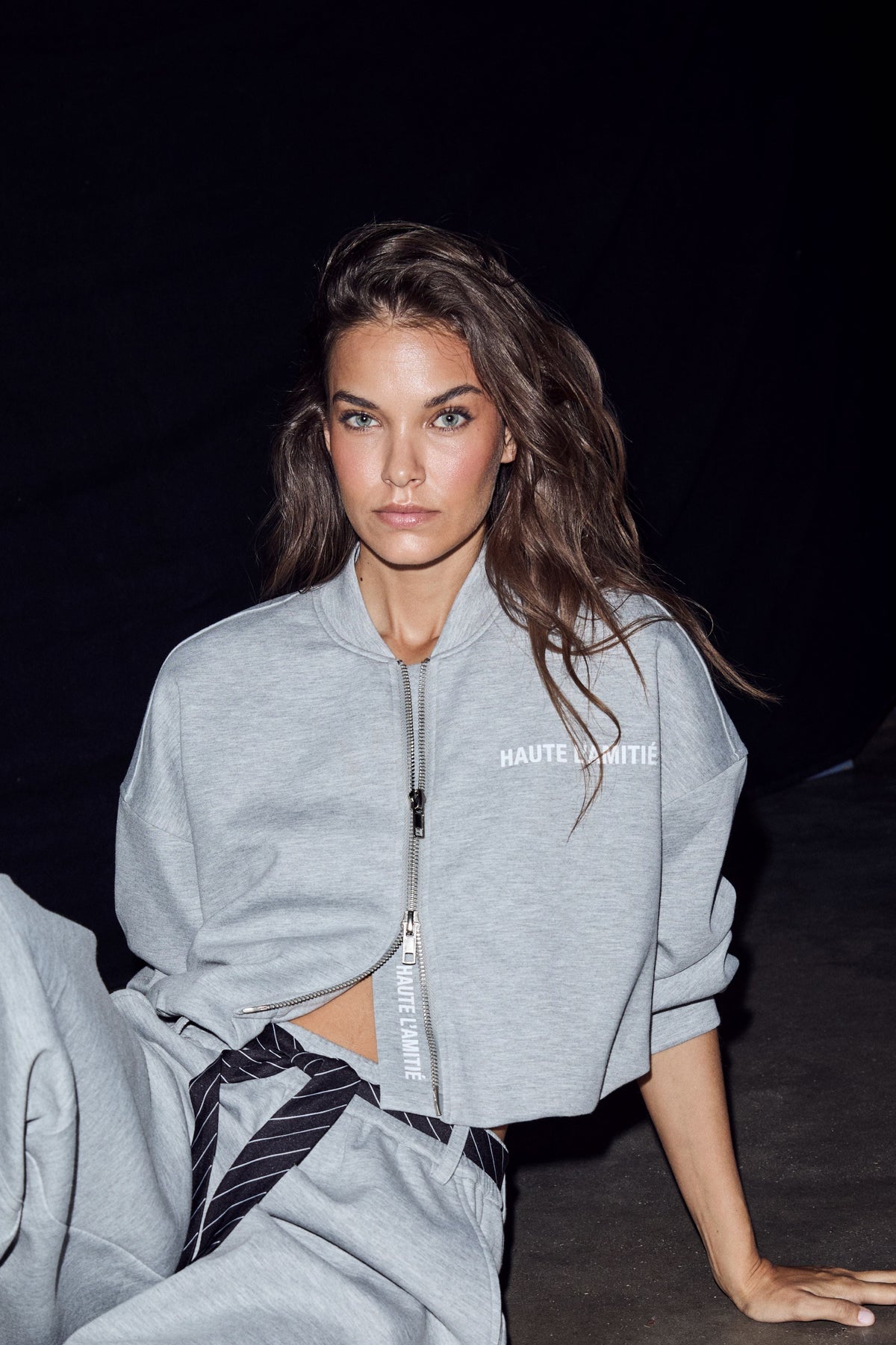 Haute L'amitie Maxi Crop Zip Sweat - Grey Melange