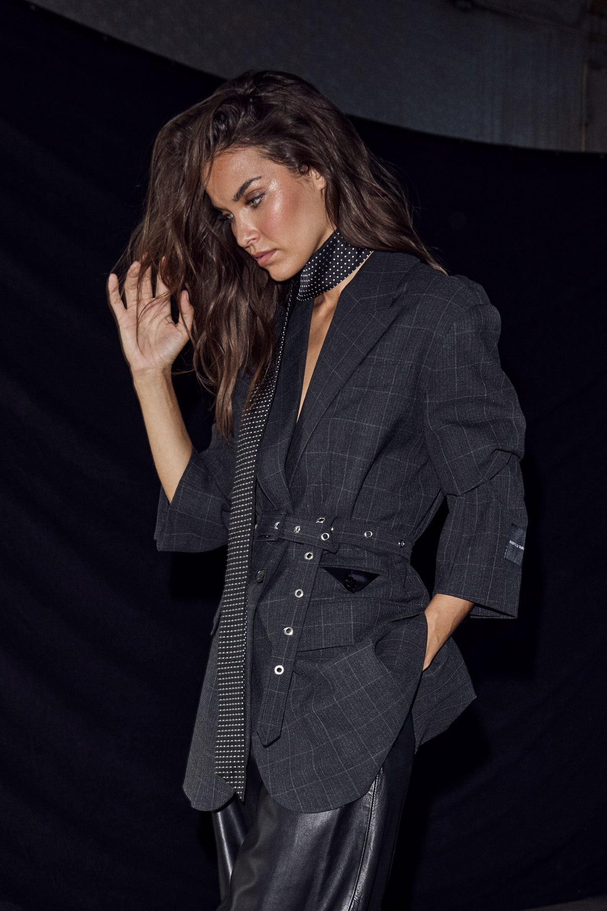 Haute L'amitie Smokey Check Oversize Belt Blazer - Antracit