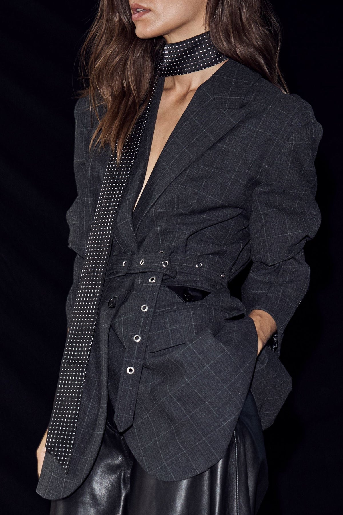 Haute L'amitie Smokey Check Oversize Belt Blazer - Antracit