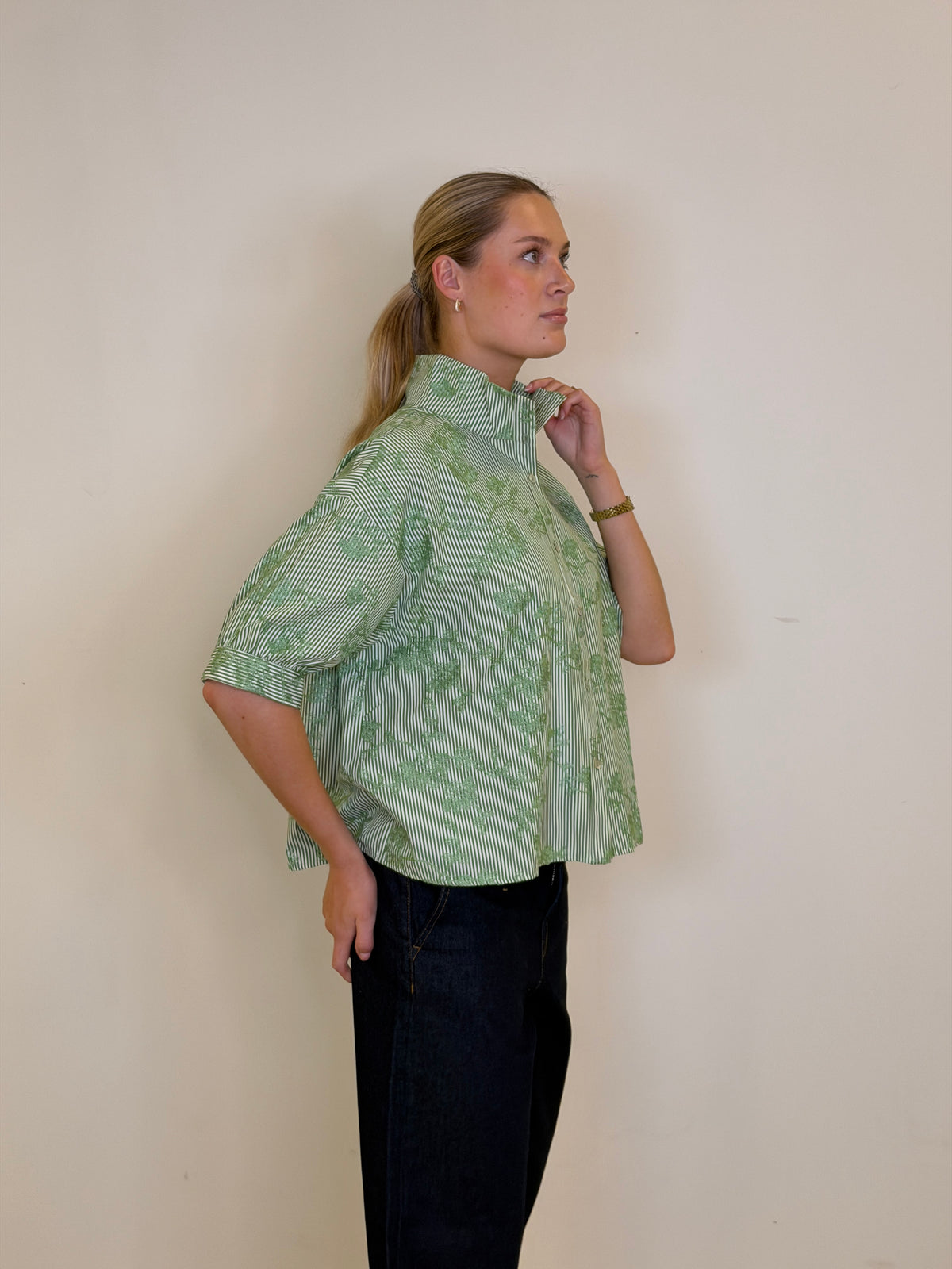 Continue Jessie Green Stripe Skjorte - Green Stripe