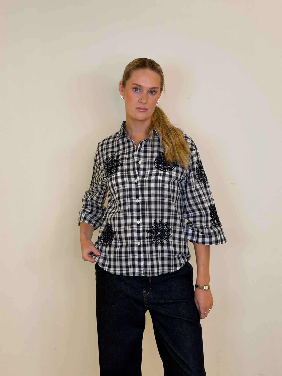 Continue Emilia Check Skjorte - Navy Check
