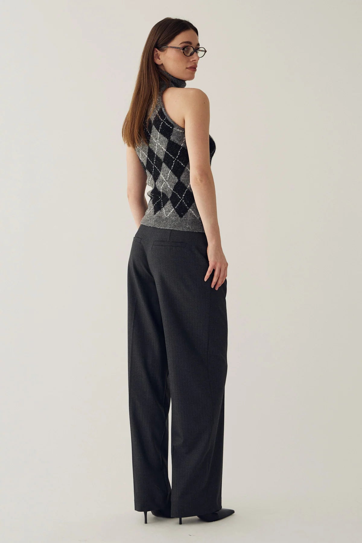 Noella Mahala Midwaist Bukser - Grey Herringbone