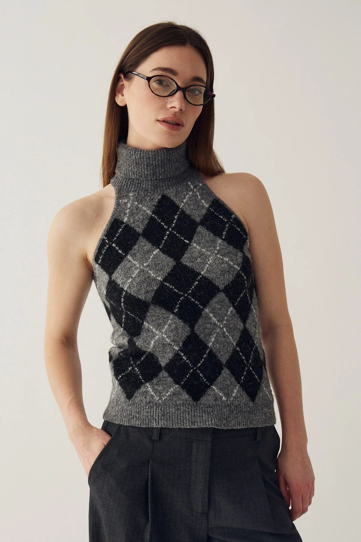 Noella Lajoianna Strik Top - Black Grey Mix