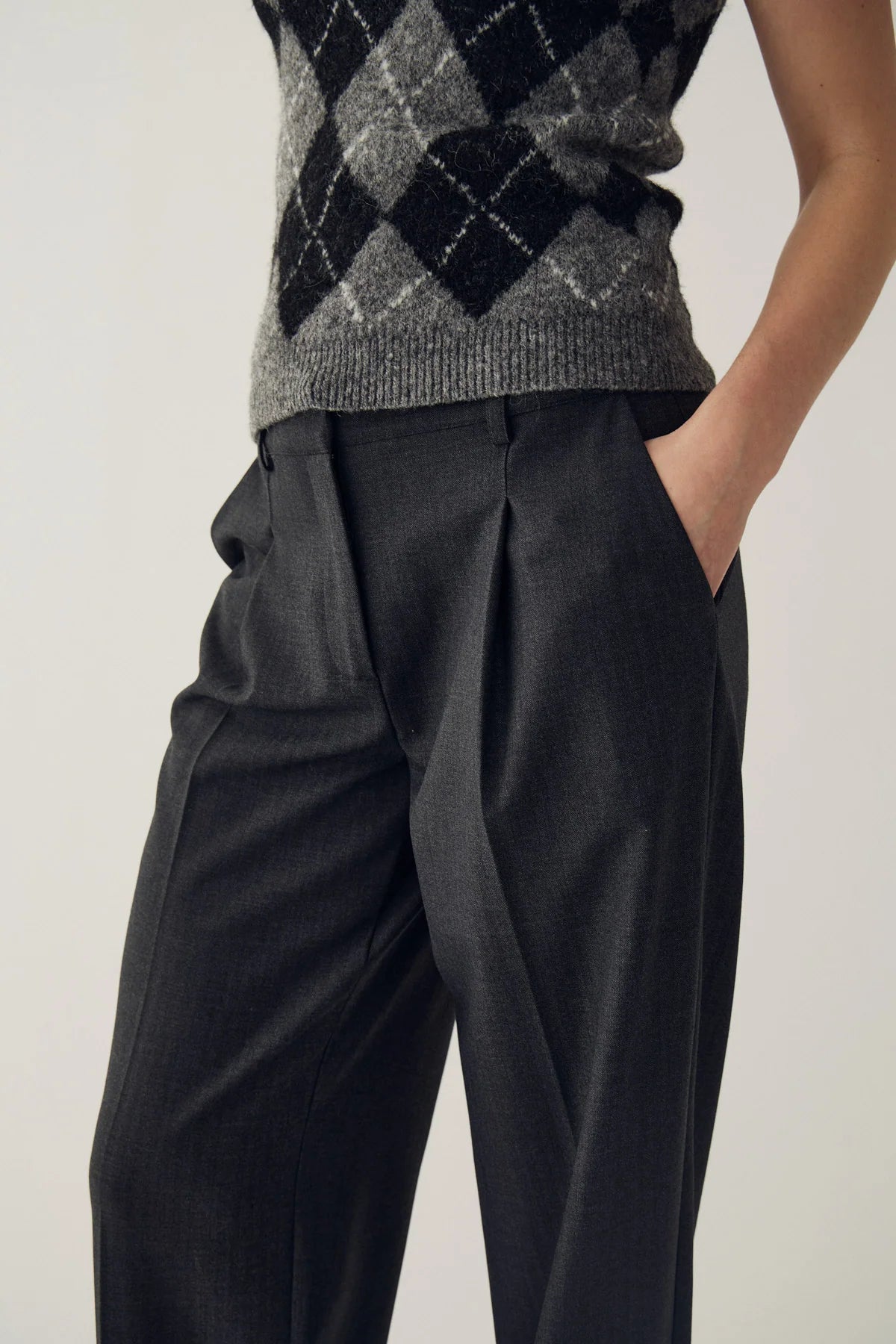 Noella Mahala Midwaist Bukser - Grey Herringbone