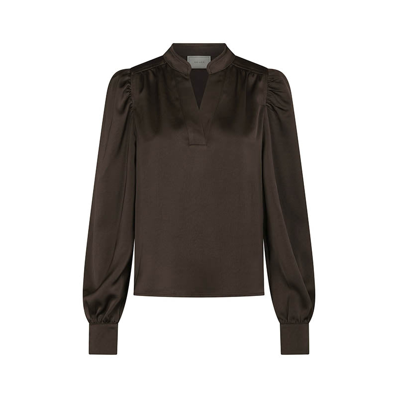 Neo Noir Rosslyn Heavy Sateen Bluse - Dark Brown