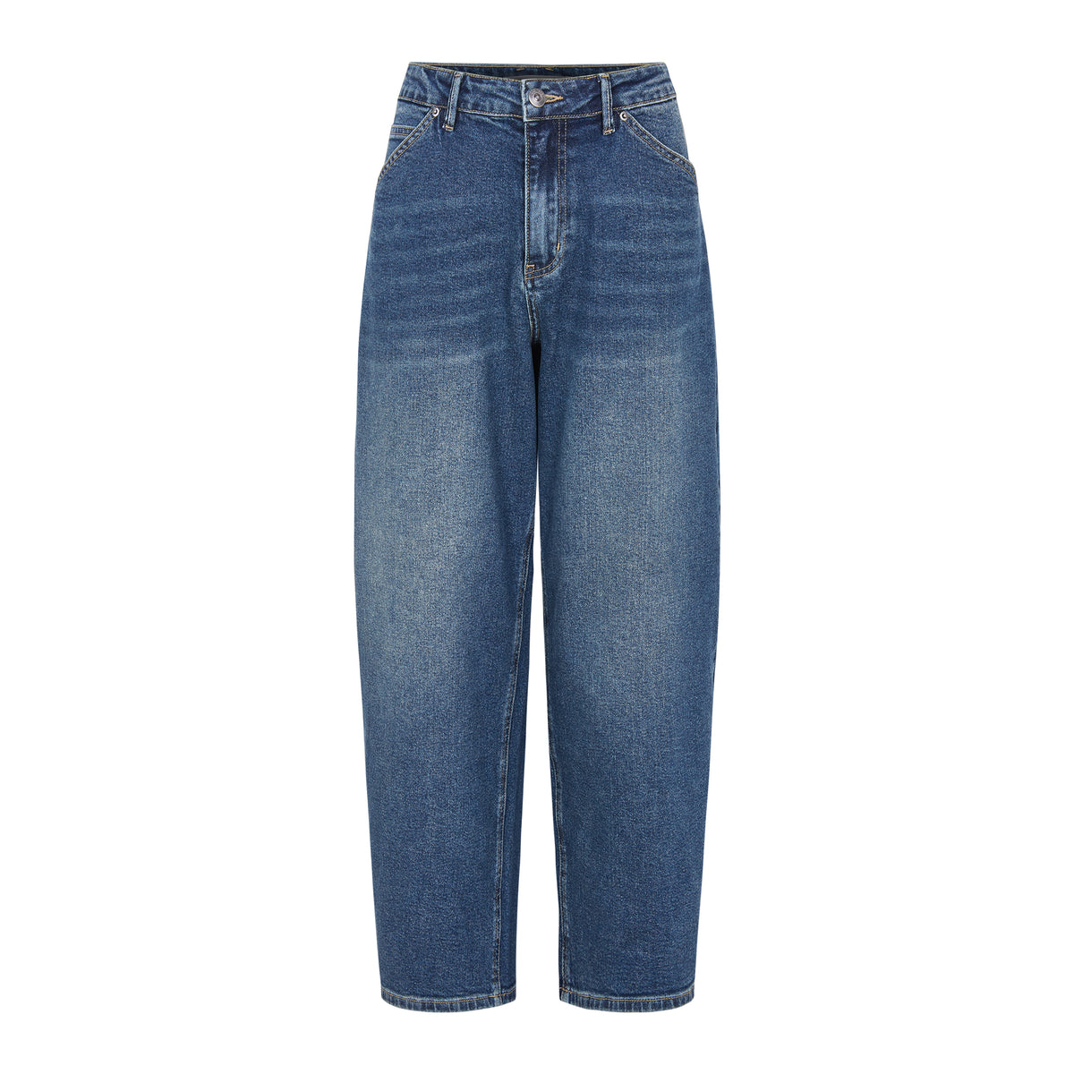 Soft Rebels SRAmelie Cropped Barrel Jeans - Mid Washed Blue Denim