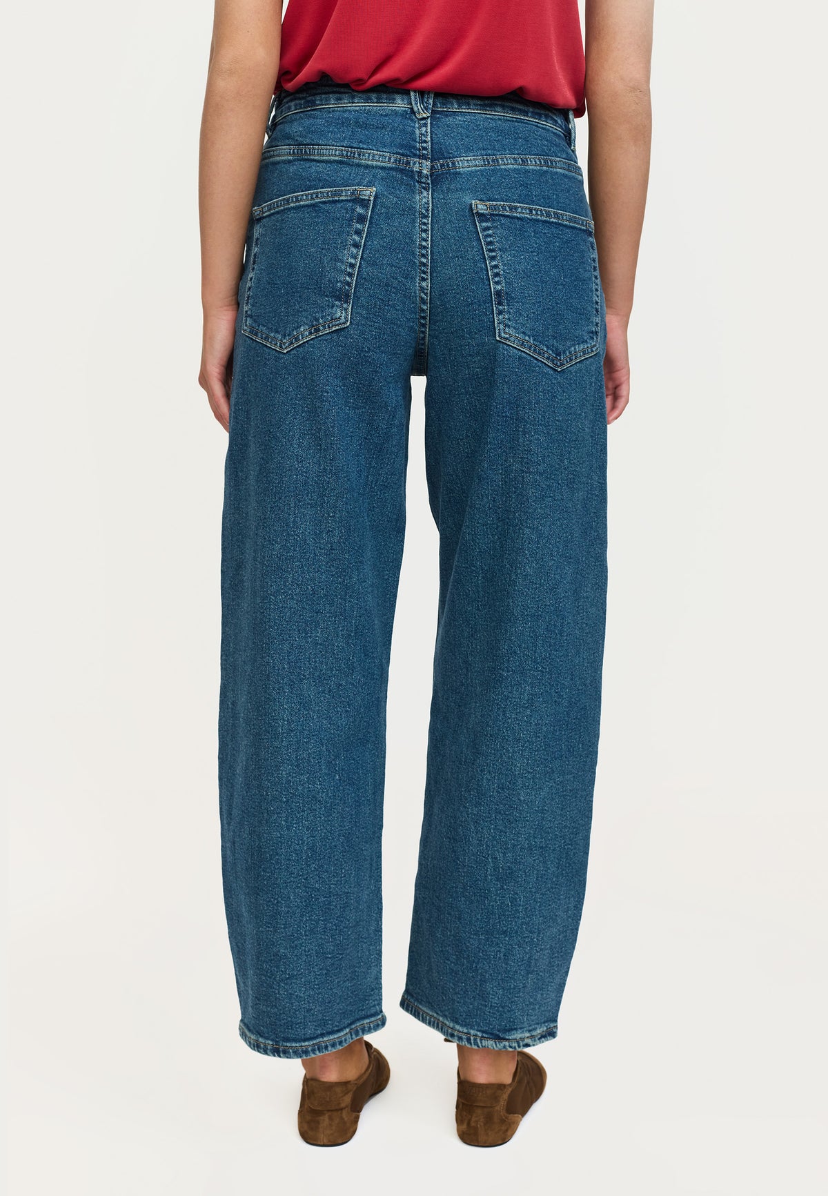 Soft Rebels SRAmelie Cropped Barrel Jeans - Mid Washed Blue Denim