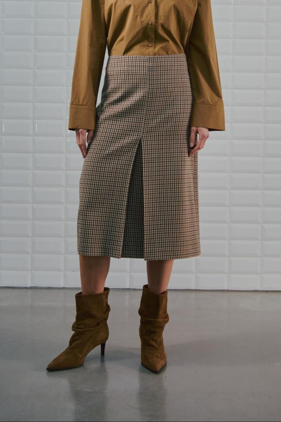 Withblack Jackie Checked Nederdel - Brown Camel Check