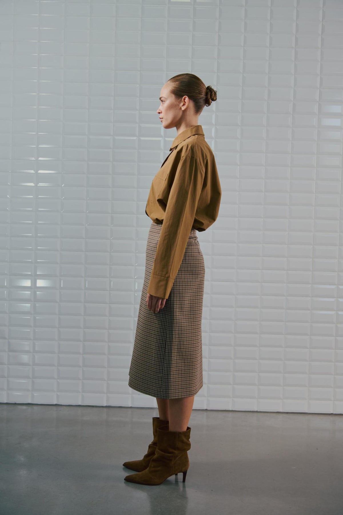 Withblack Jackie Checked Nederdel - Brown Camel Check