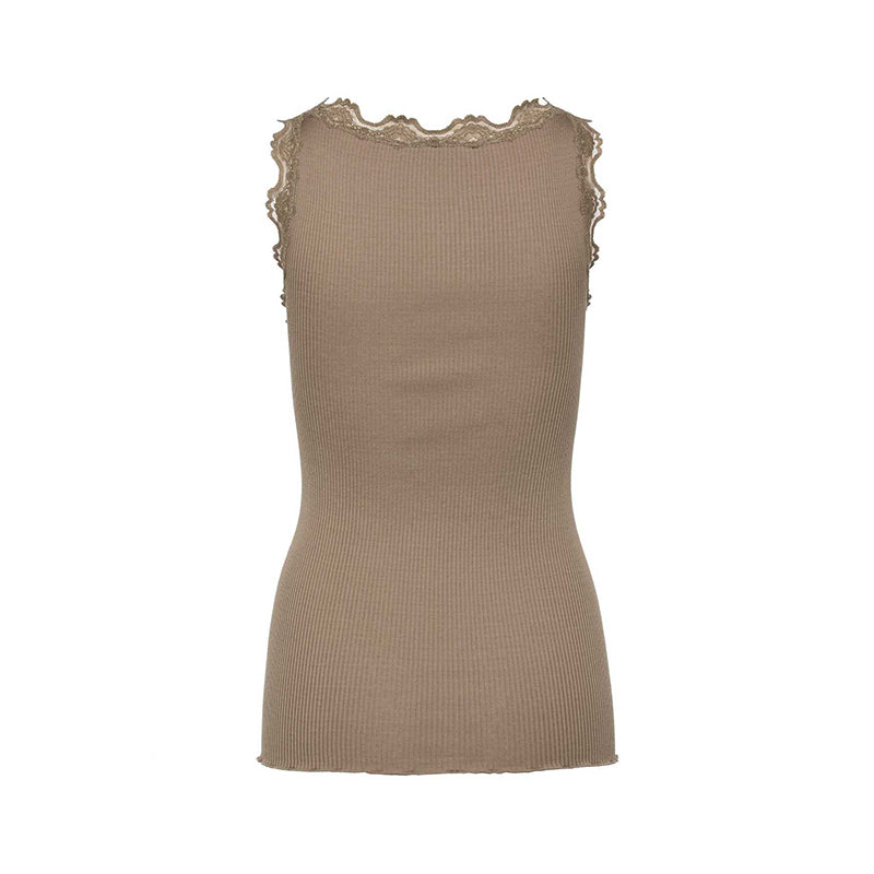 Rosemunde RWBabette Silk SL U-Neck Long Lace Top - Walnut