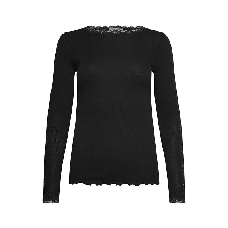 Rosemunde RWBernadine Organic LS O-Neck Lace T-shirt - Black