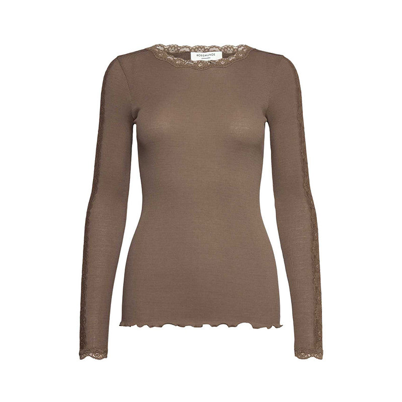 Rosemunde RWBernadine Organic LS O-Neck Lace T-shirt - Walnut