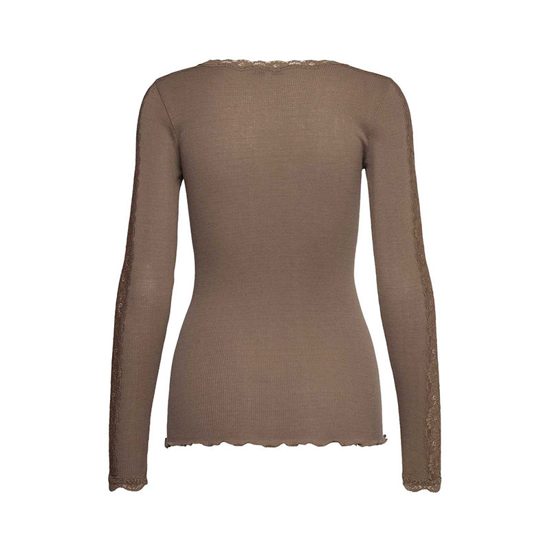 Rosemunde RWBernadine Organic LS O-Neck Lace T-shirt - Walnut