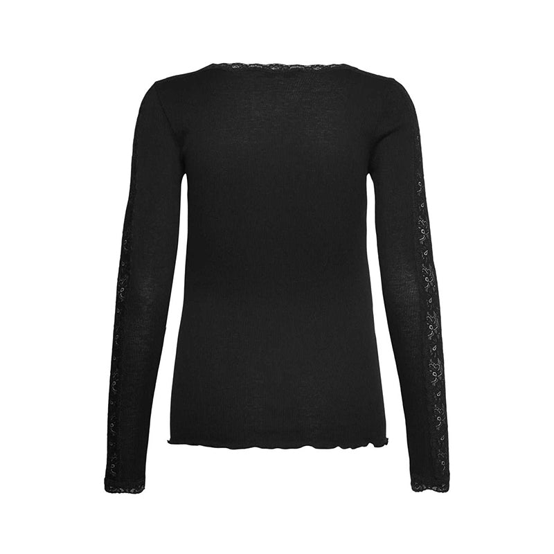Rosemunde RWBernadine Organic LS O-Neck Lace T-shirt - Black
