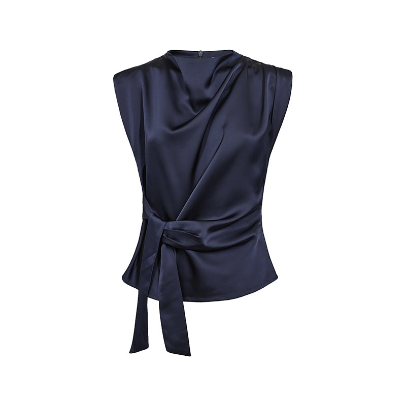 Co'couture Safira Pleat Top - Navy