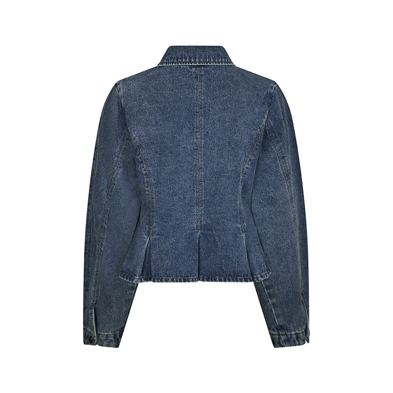 Neo Noir Rivora Denim Peplum Jakke - Blue