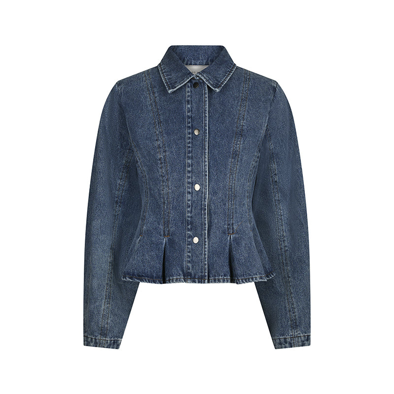 Neo Noir Rivora Denim Peplum Jakke - Blue