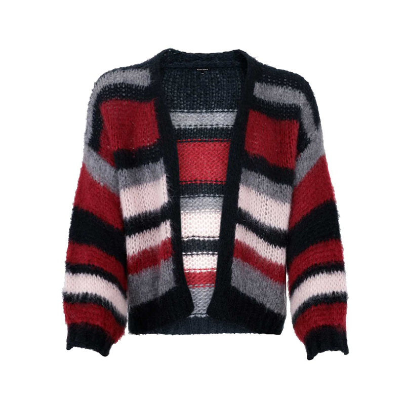 Black Colour BCLina Striped Strik Cardigan  - Wine
