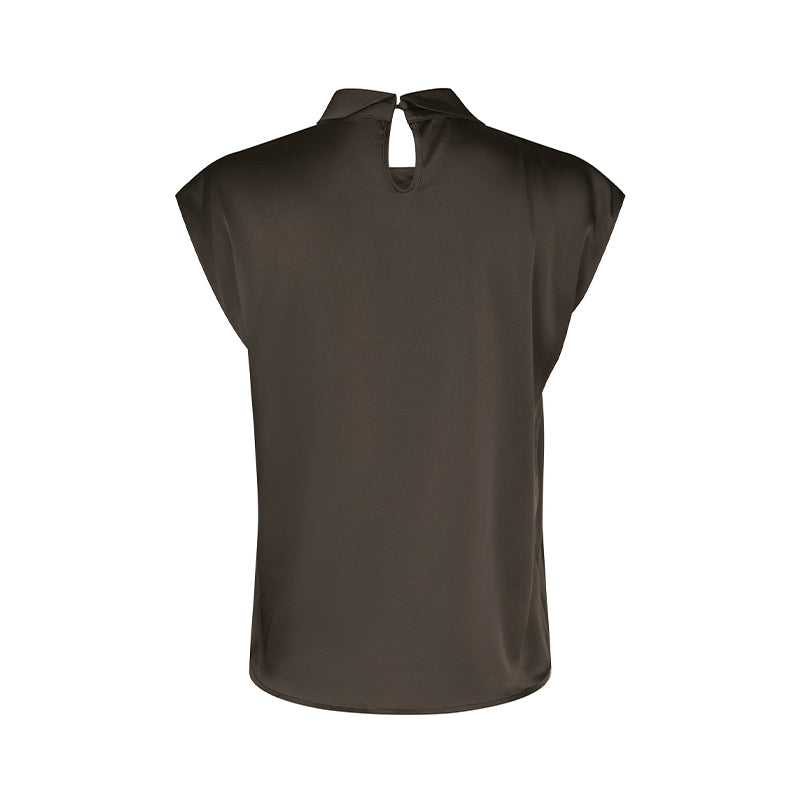 Neo Noir Fleur Drapy Satin Bluse - Dark Brown