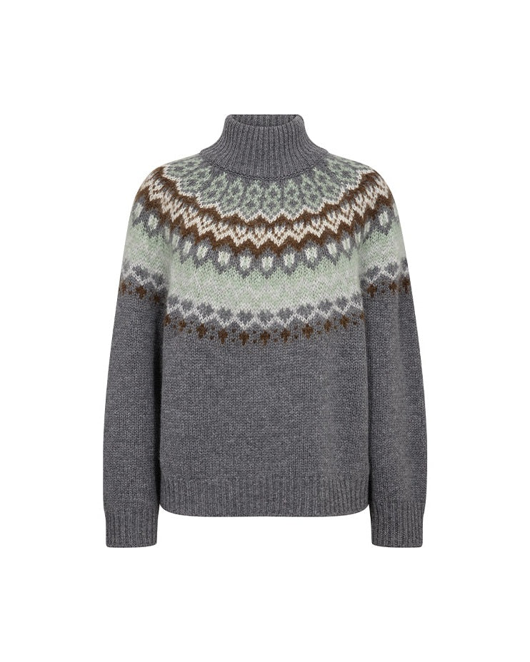 Mos Mosh Daya Fjord Highneck Strik - Thunderstorm