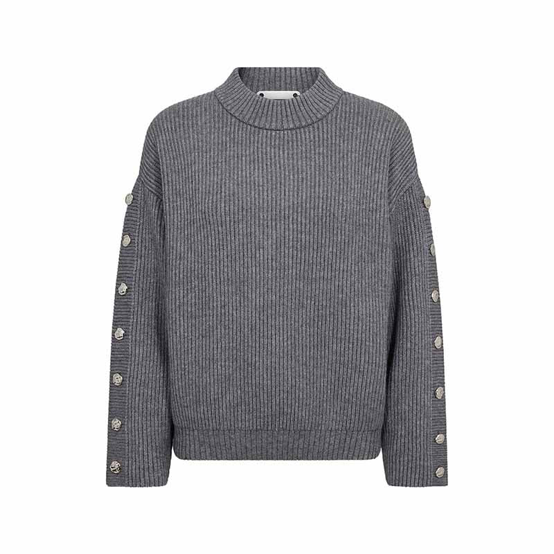 Co'couture RowCC Button Sleeve Strik - Grey Melange